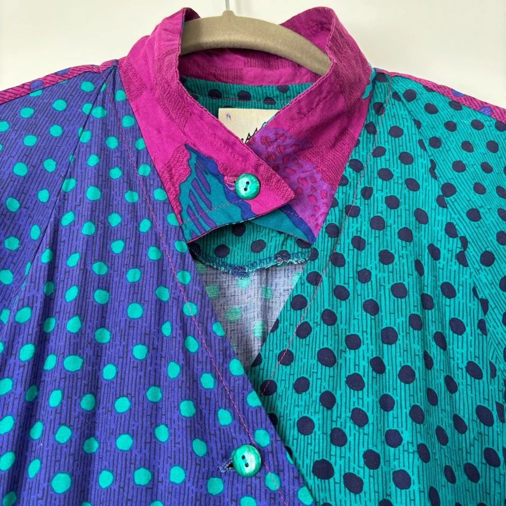 Jeanne Marc Iconic Vintage 80s Colorful Long Sleeve Dress Size 4